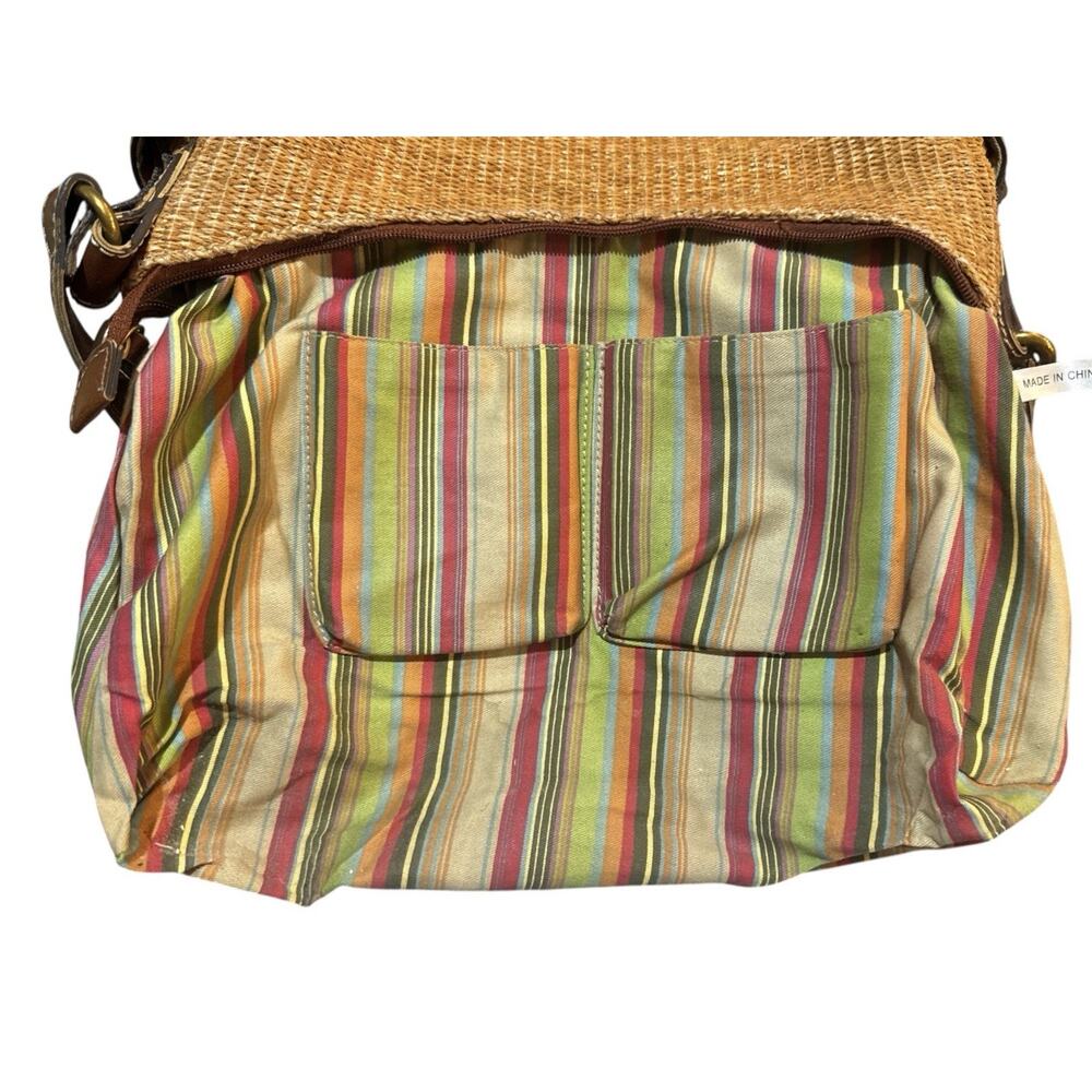 Fossil Purse Thatch Weave & Leather Shoulder Bag Brown Brass Accents - Picture 11 of 16